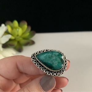 Vintage Style Emerald and Silver Handmade Ring, US Ring Size 7.5